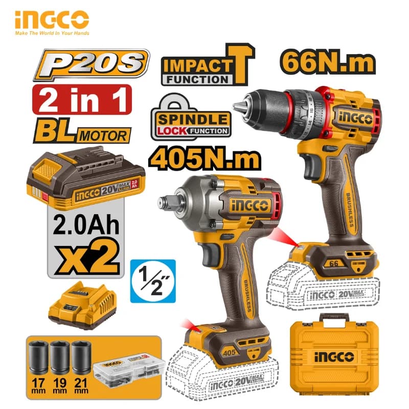 KIT COMBO 2 PIÈCES SANS FIL INGCO CKLI20286